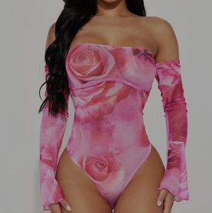 NWT Fashion Nova plus size love symptoms mesh bodysuit, hot pink-1X